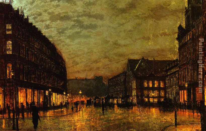 Boars Lane Leeds by Lamplight painting - John Atkinson Grimshaw Boars Lane Leeds by Lamplight art painting